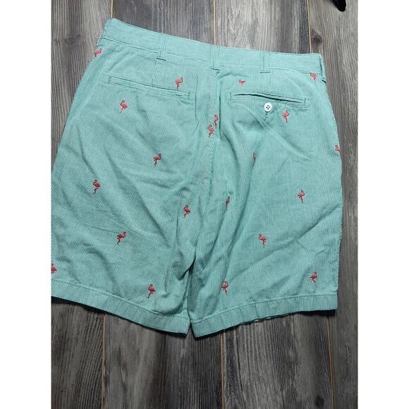 Cremieux Men's Madison Shorts 100% Cotton Striped Green Pink Flamingos size 33 - Picture 4 of 9